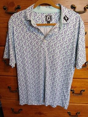 Foot Joy Mens Medium Blue Floral Short Sleeve Golf Polo Shirt